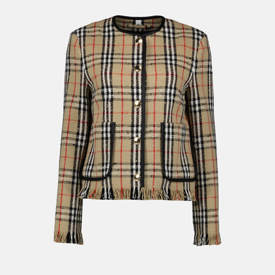 Burberry Vintage Check Tweed Fringe Jacket