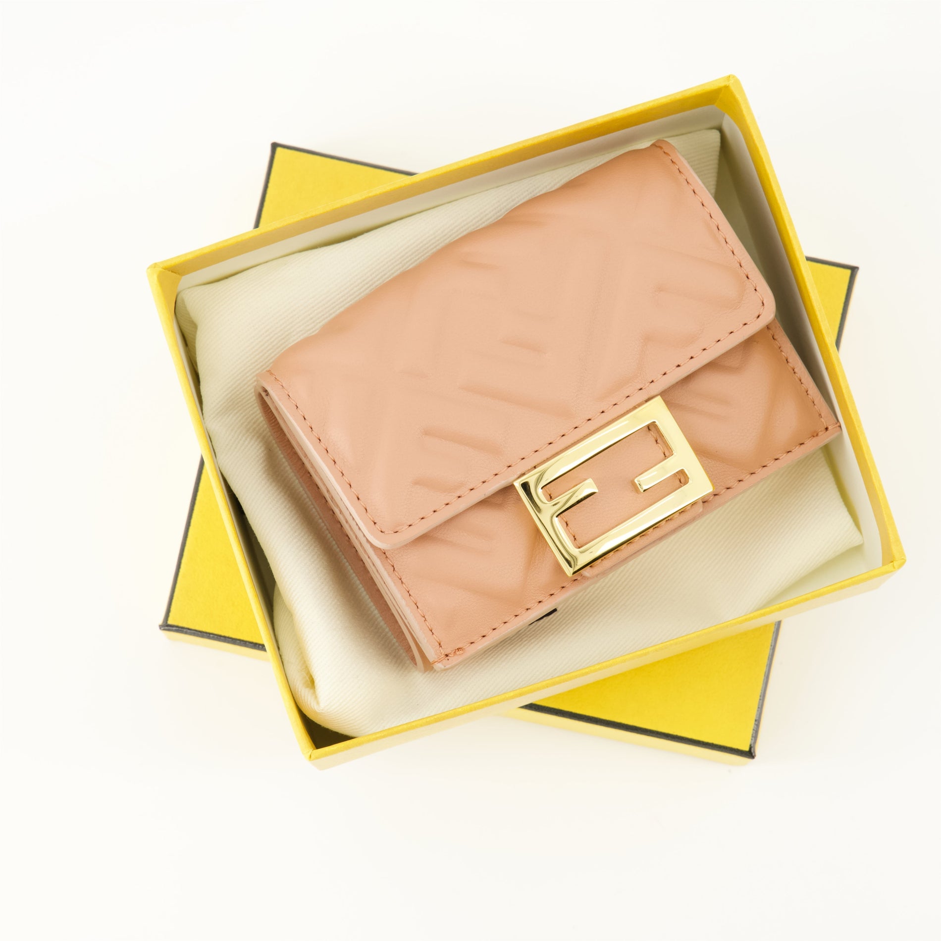 Fendi Embossed Leather Card Holder Wallet – Nude - image 3