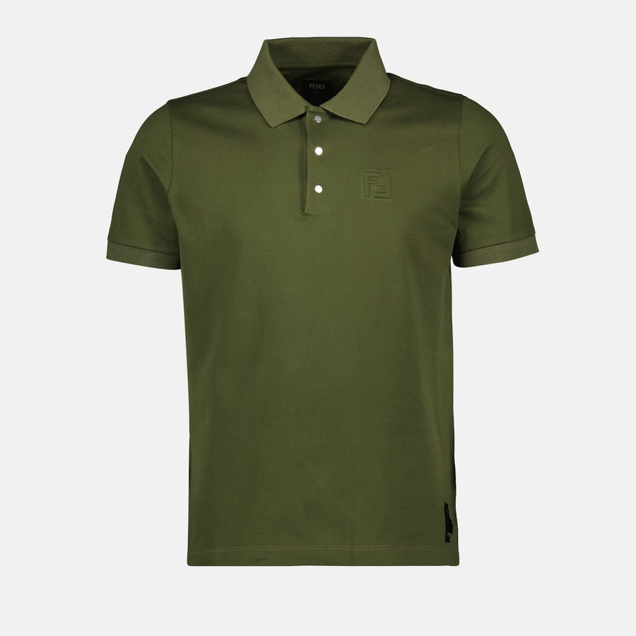 Fendi Fendi Olive Green Polo Shirt with Tonal FF Logo