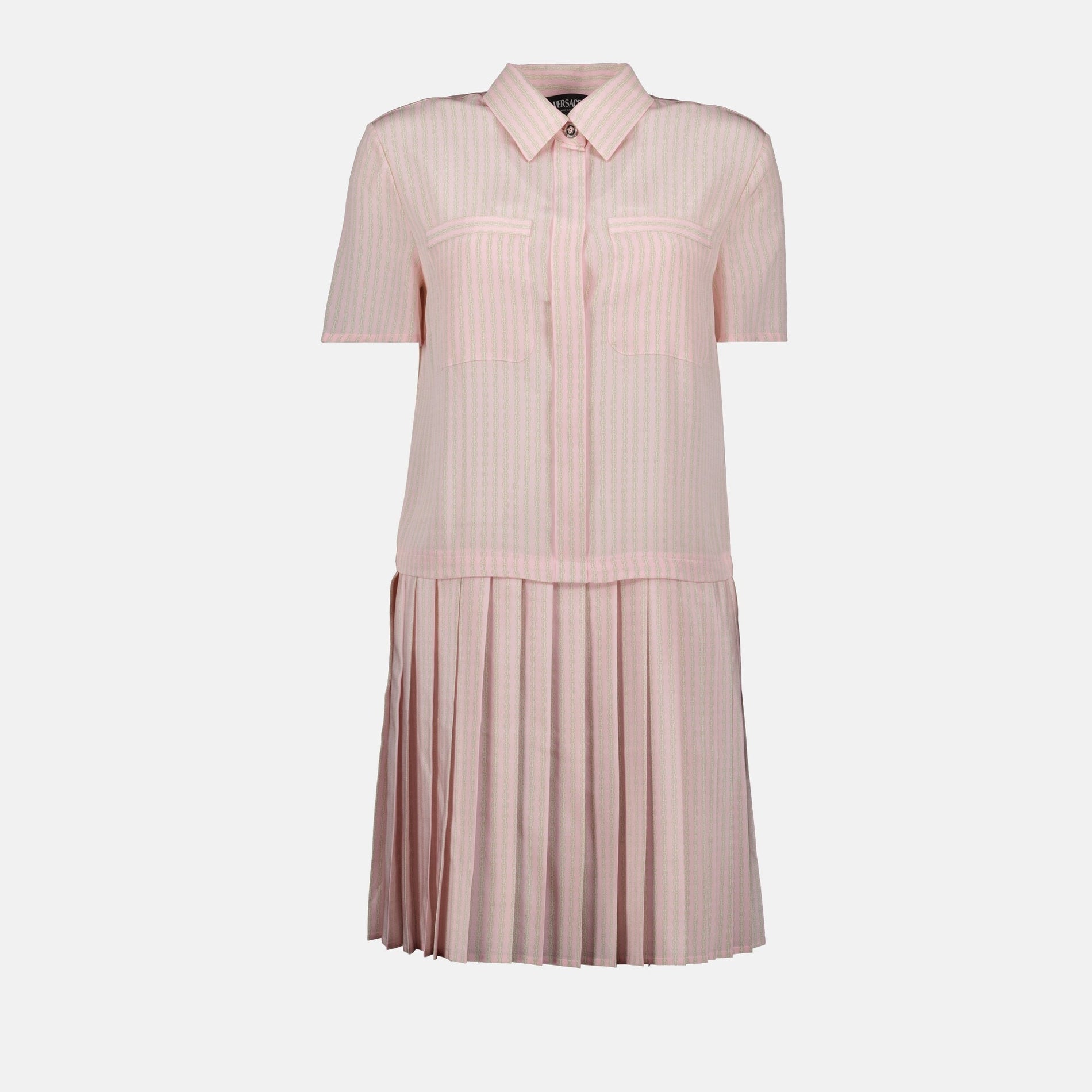 Versace Striped Pleated Shirt Dress