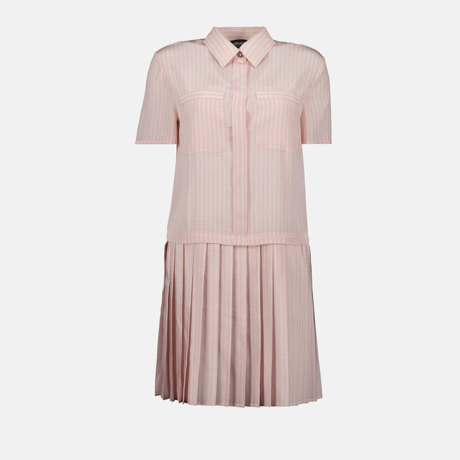 Versace Striped Pleated Shirt Dress