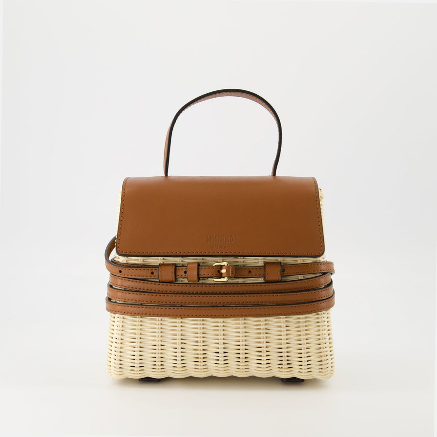 Moschino Tie Me Leather shoulder bag (Wicker & Leather)