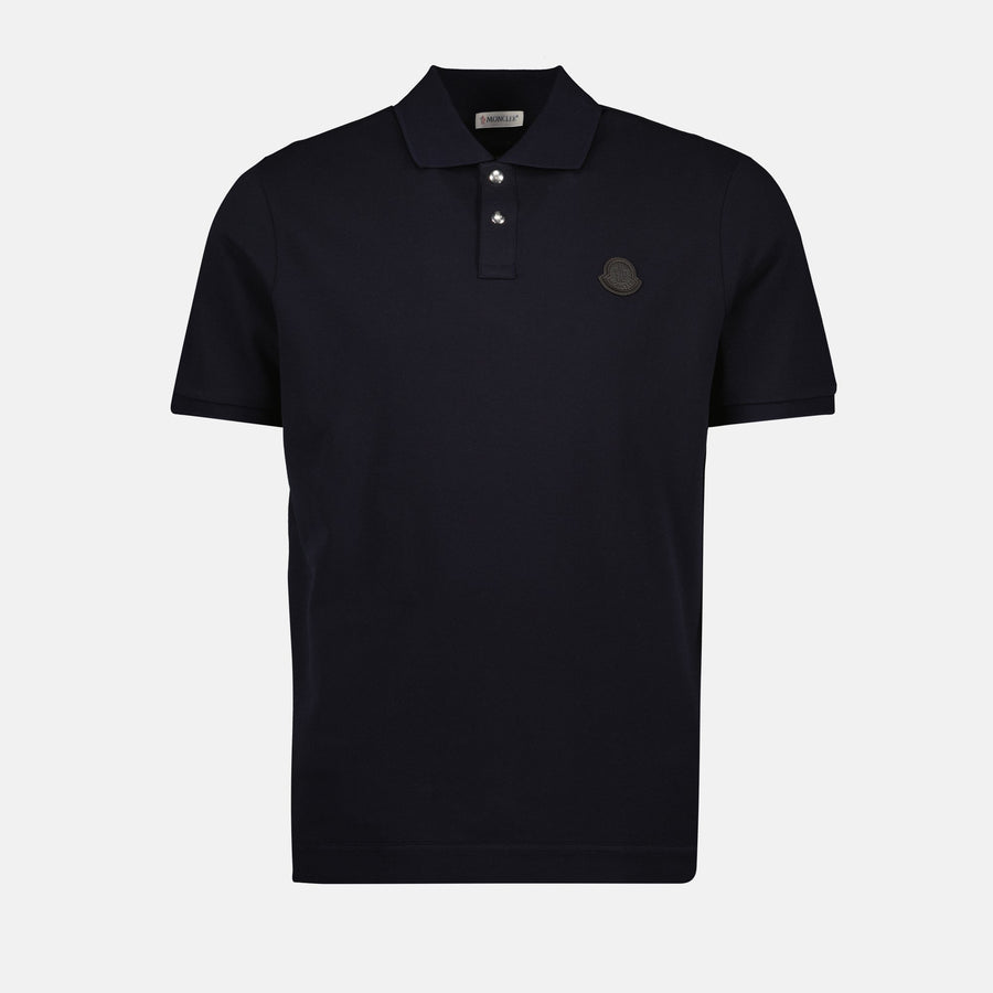 Moncler Navy Polo with Tonal Logo Patch