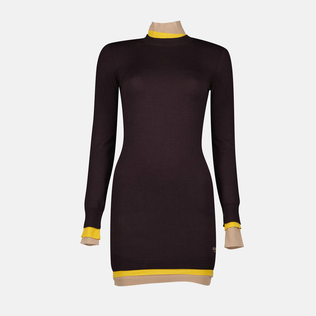 Layered Trim Turtleneck Knit Dress