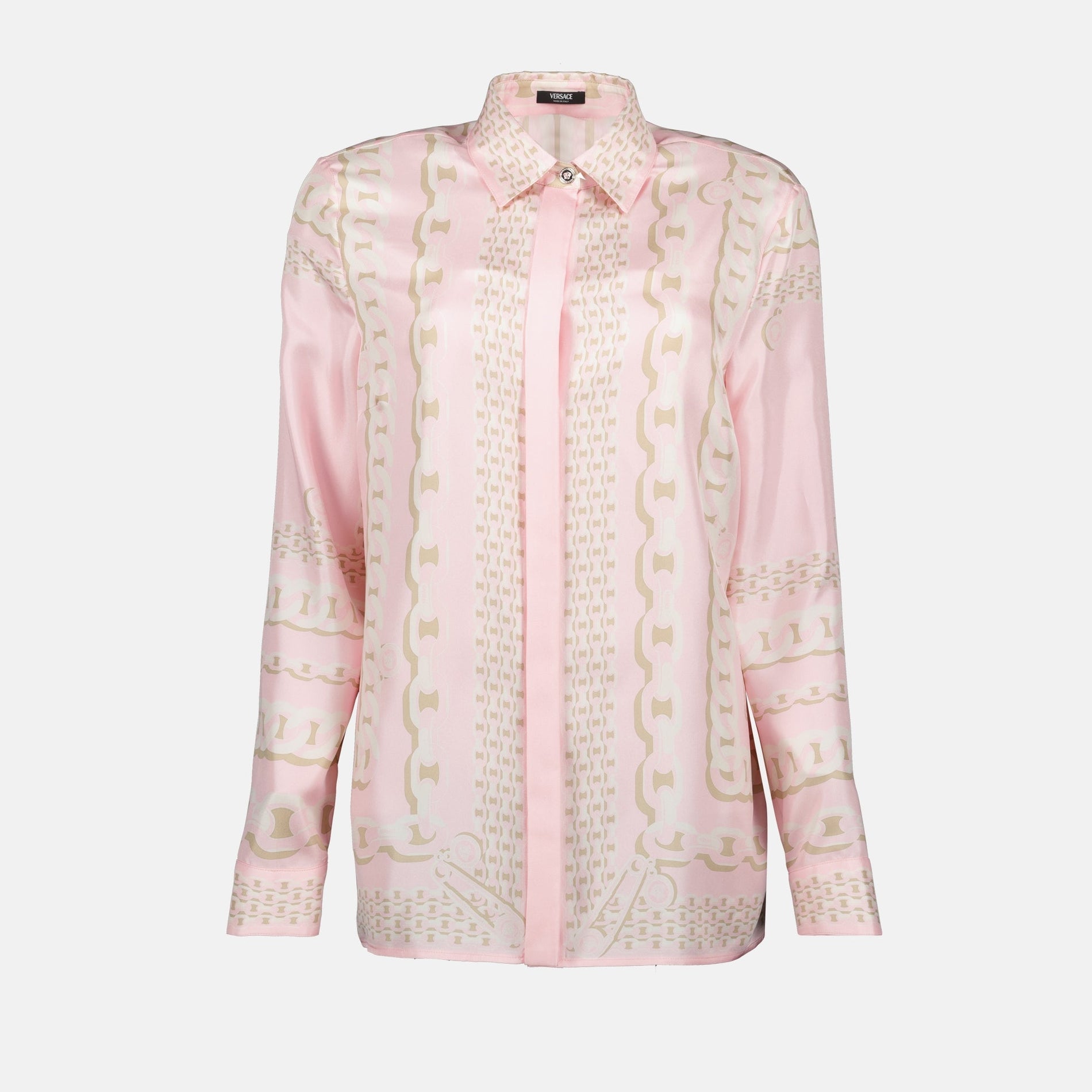 Versace Pink Chain Print Silk Shirt