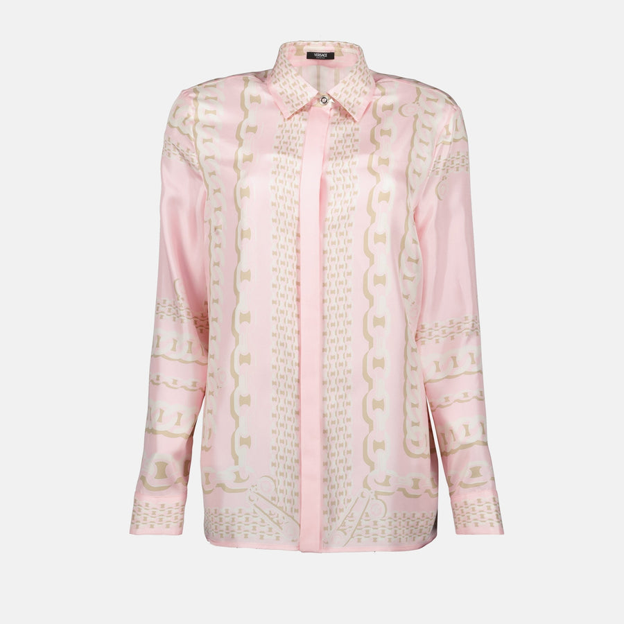 Versace Pink Chain Print Silk Shirt