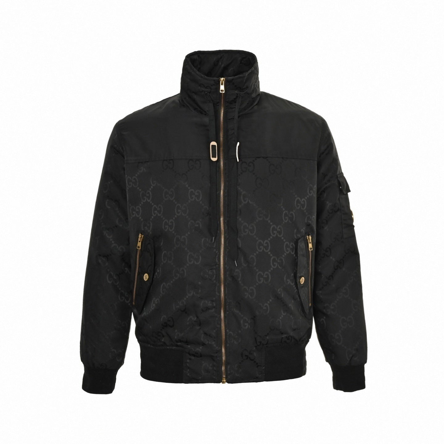 Gucci Black GG Monogram Padded Bomber Jacket