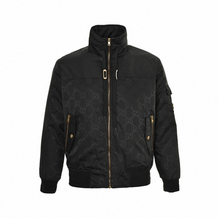 Gucci Black GG Monogram Padded Bomber Jacket