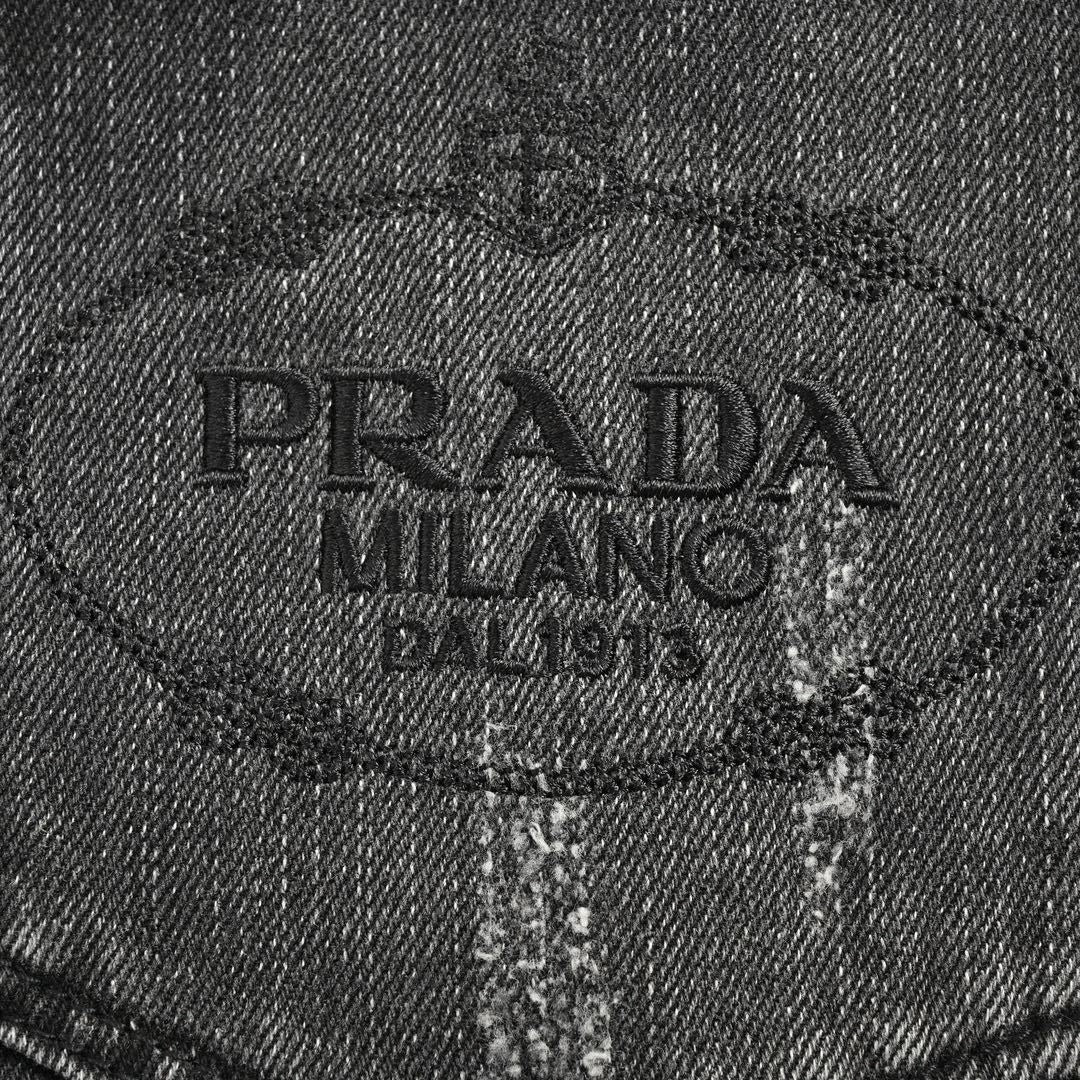 Prada Distressed Black Denim Jeans with Embroidered Back Logo - image 6