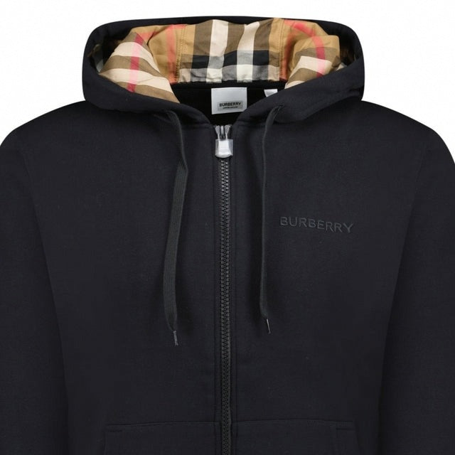 Burberry 'Hove' check Hood Embroidery Logo Hoodie Zip Sweatshirt - Black - image 3