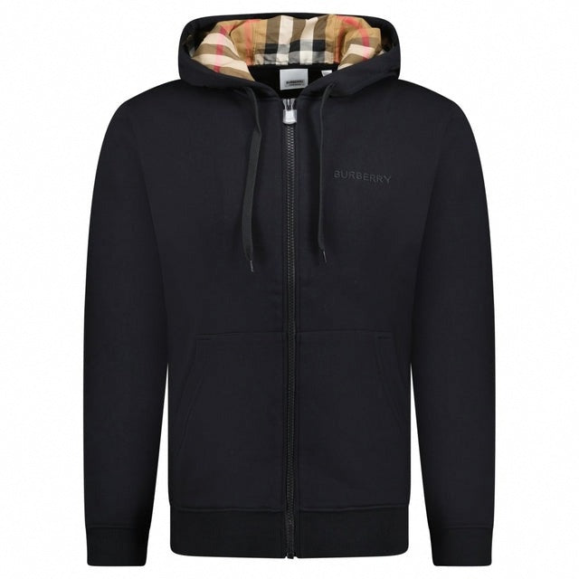 Burberry 'Hove' check Hood Embroidery Logo Hoodie Zip Sweatshirt - Black