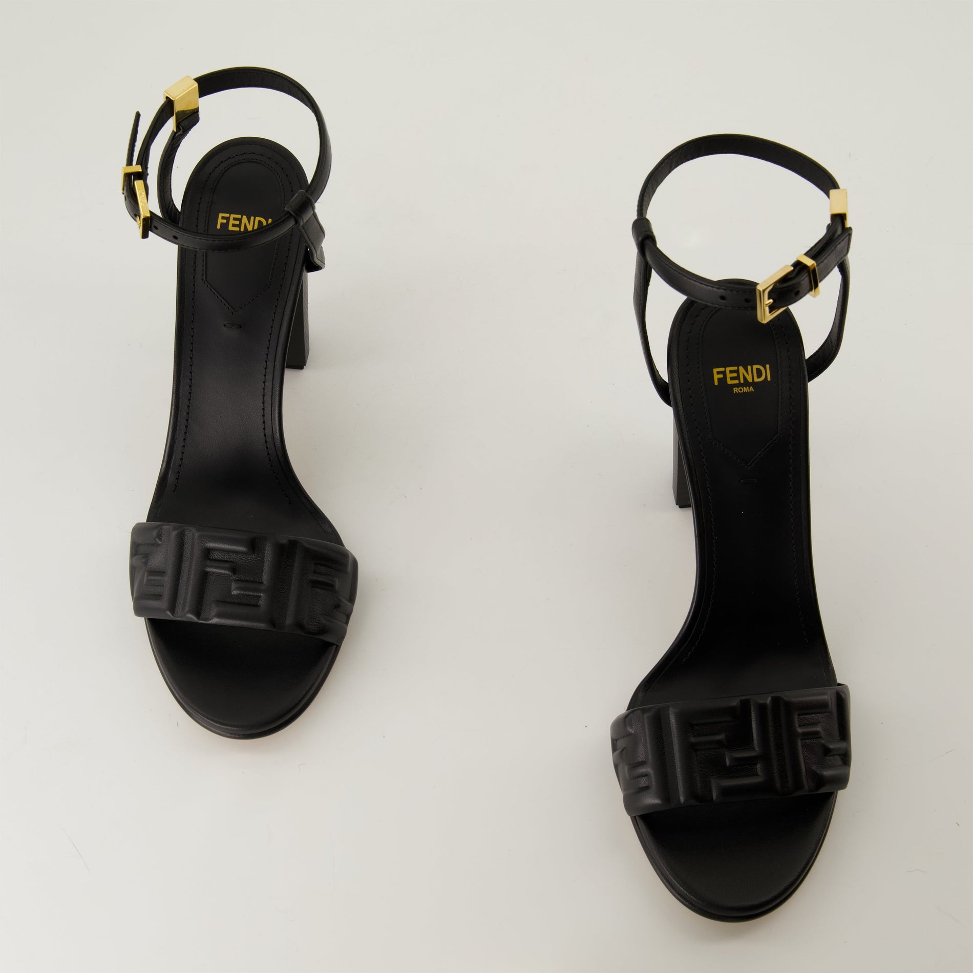 Fendi Embossed Black Leather Sandals - image 5