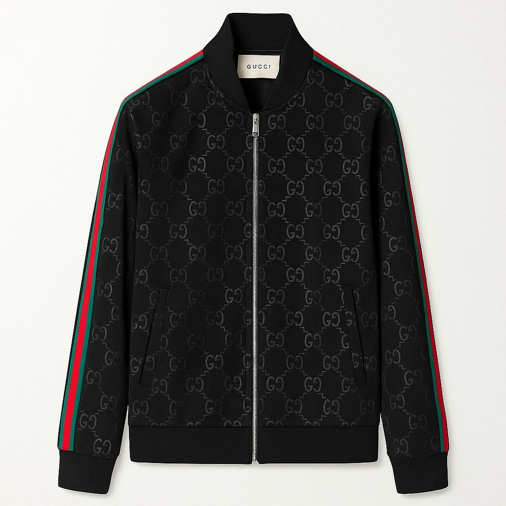 Gucci Black GG Monogram Track Jacket with Signature Web Stripes