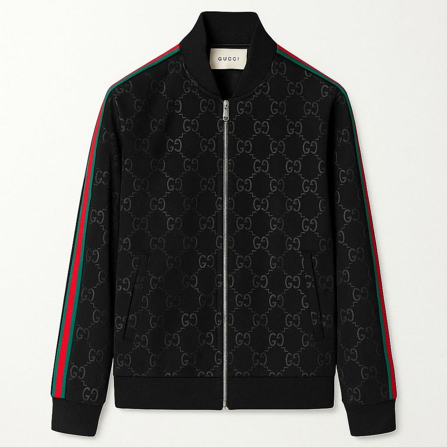 Gucci Black GG Monogram Track Jacket with Signature Web Stripes
