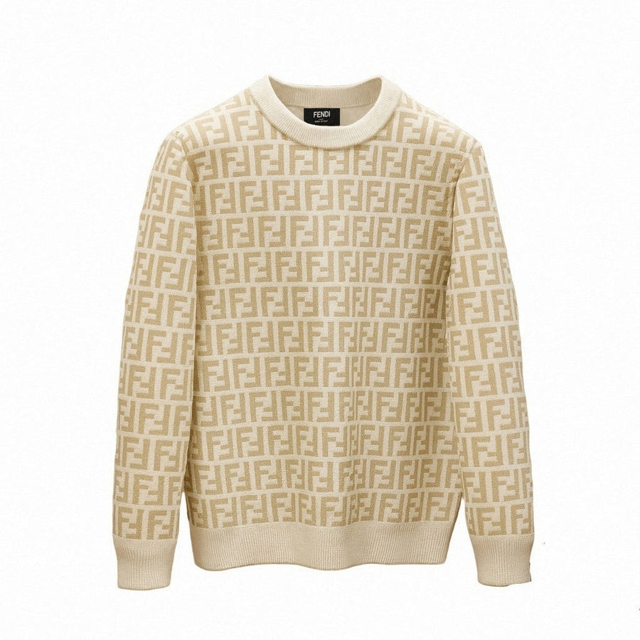 Fendi Beige and White Monogram Knit Sweater