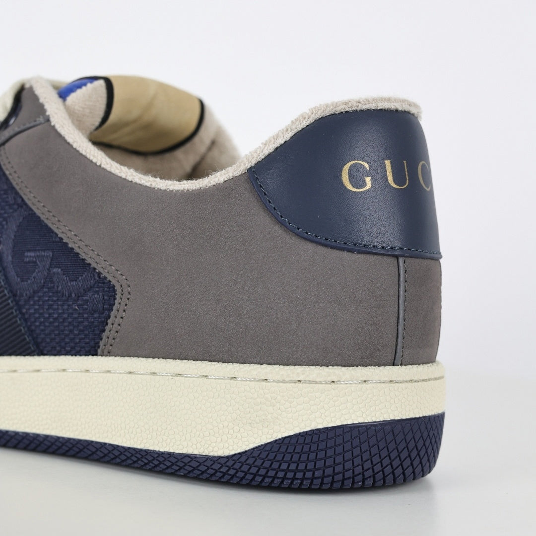 Gucci Screener Sneakers in Blue GG Canvas & Grey Suede - image 5