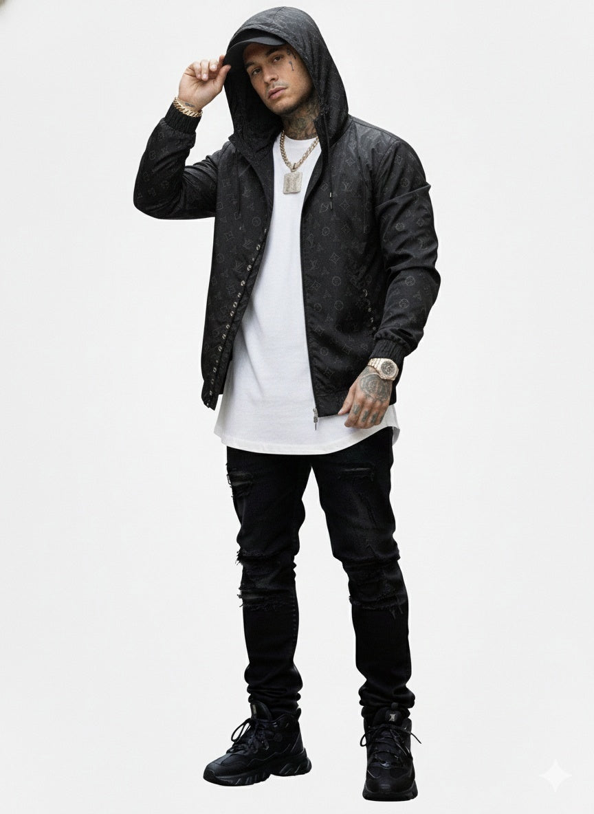 Louis Vuitton Black LV Monogram Hooded Windbreaker - image 5