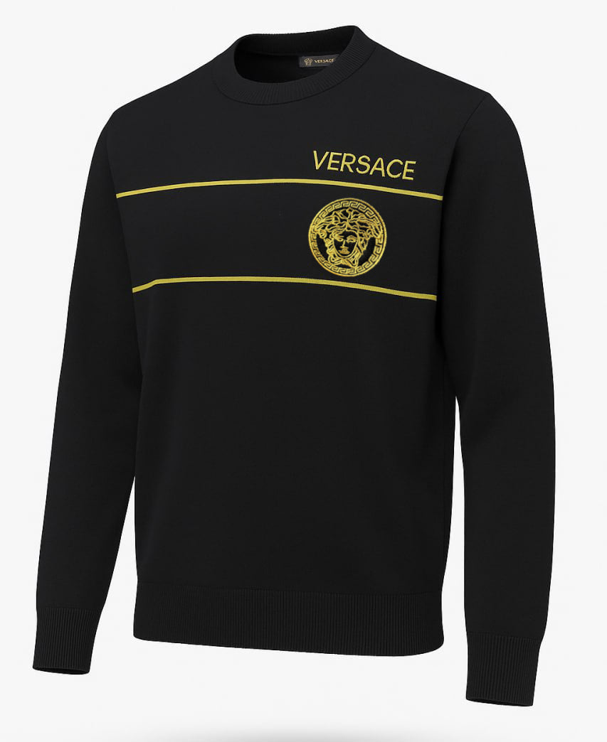 Versace Black Crewneck Sweatshirt with Gold Medusa Logo
