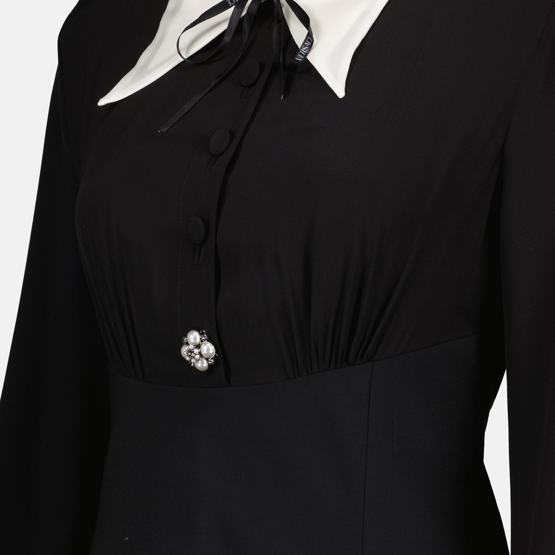 Versace Contrast Collar Mini Dress with Ribbon Tie - image 5