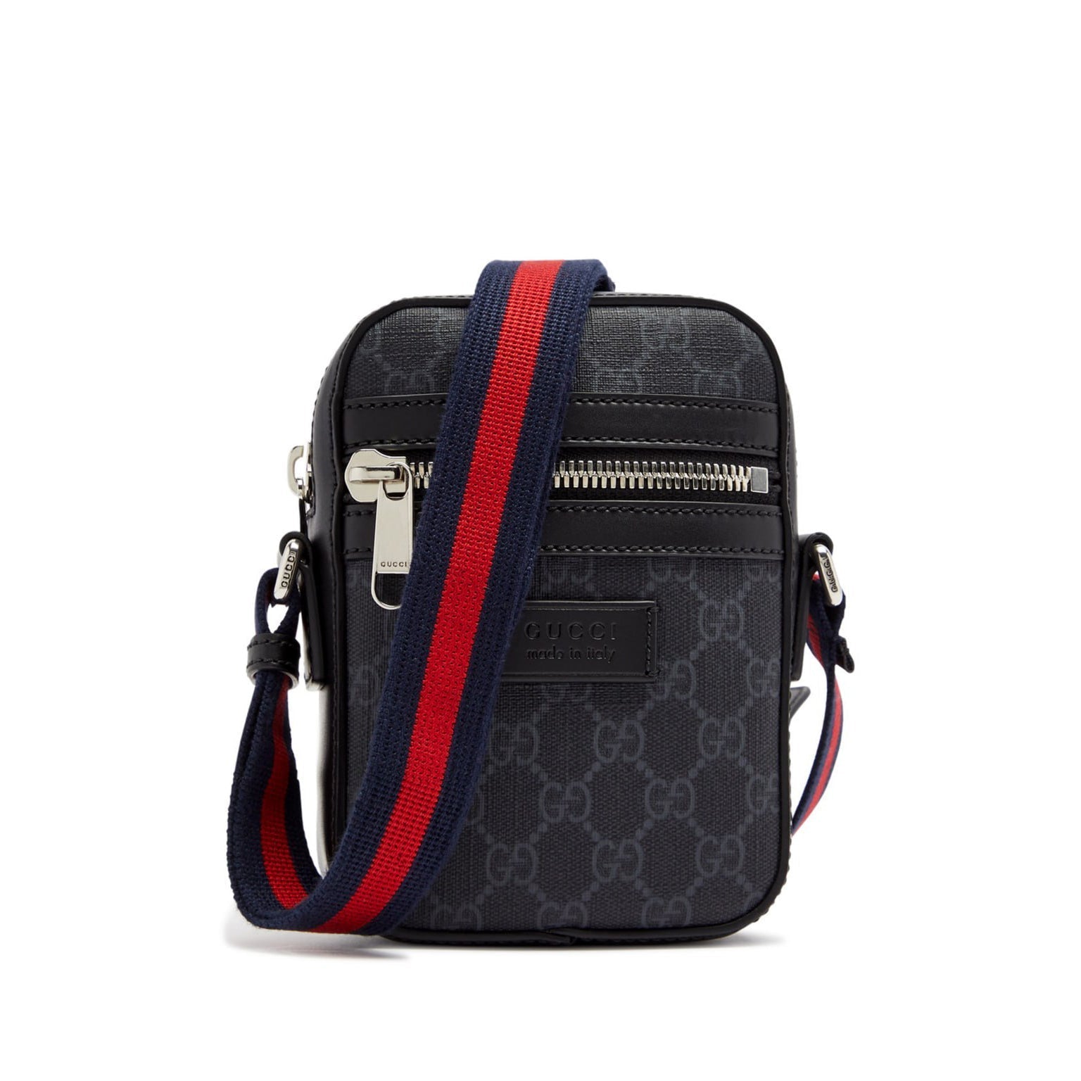Gucci Supreme Mini Crossbody Bag with Web Strap (Black/Grey) - image 8