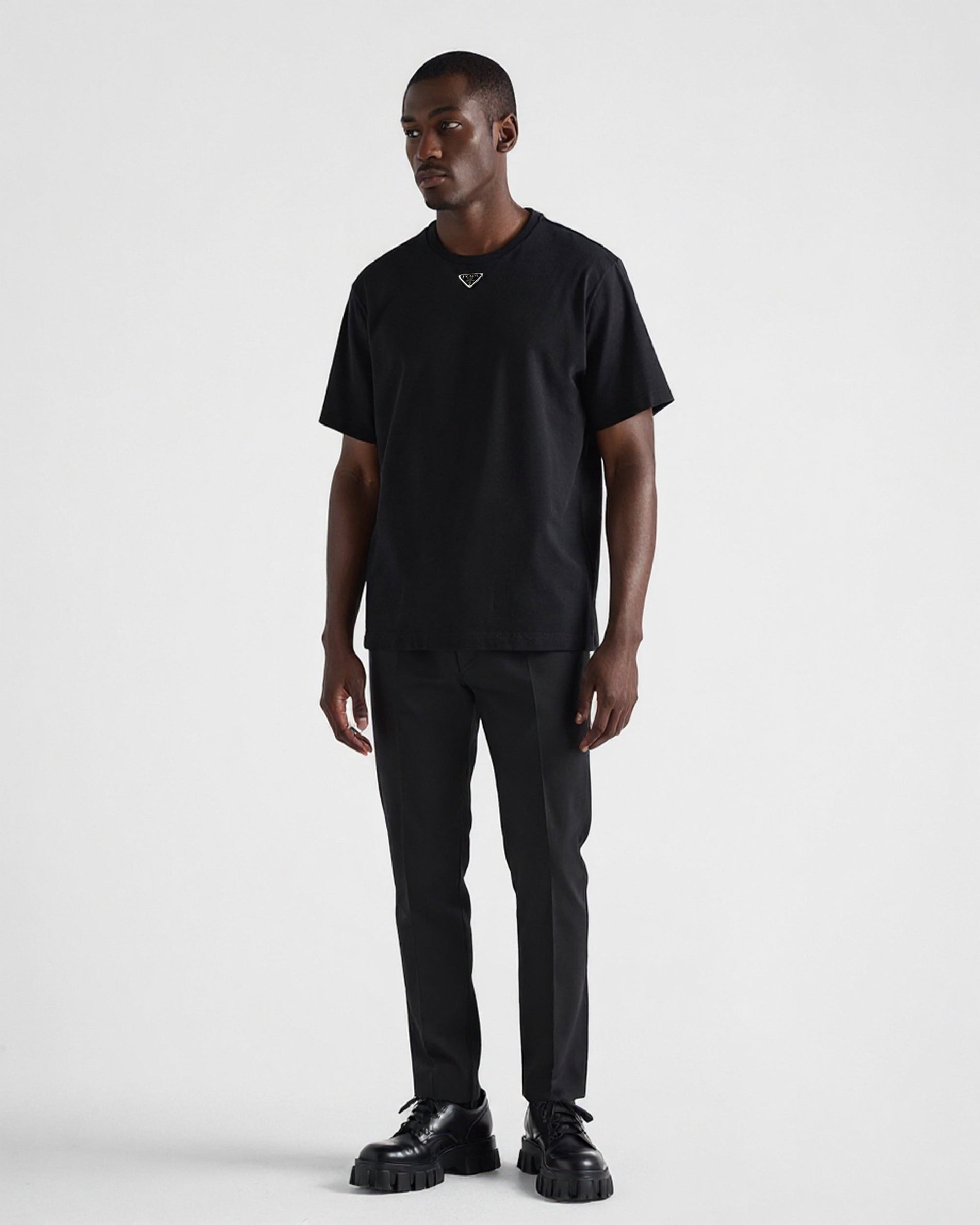 Prada Black Minimalist T-Shirt with Signature Triangle Logo - image 3