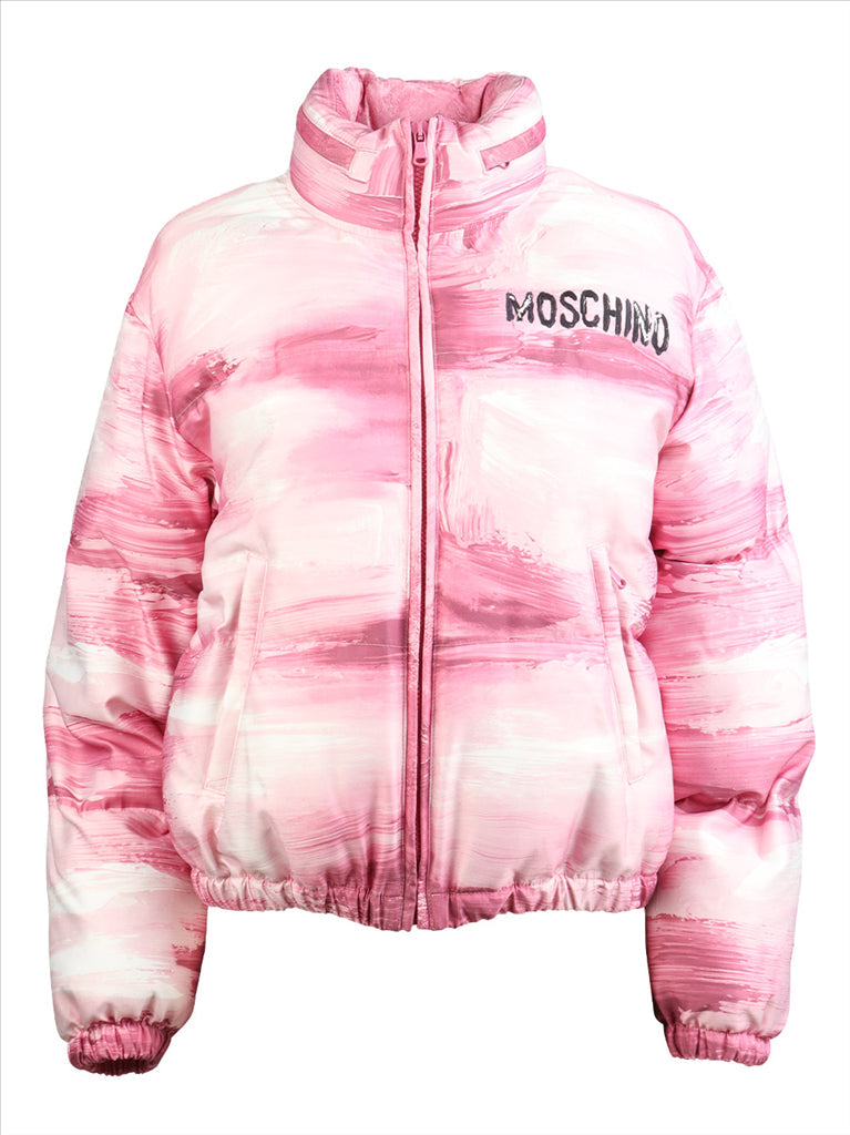 Moschino Pink Painterly Print Puffer Jacket
