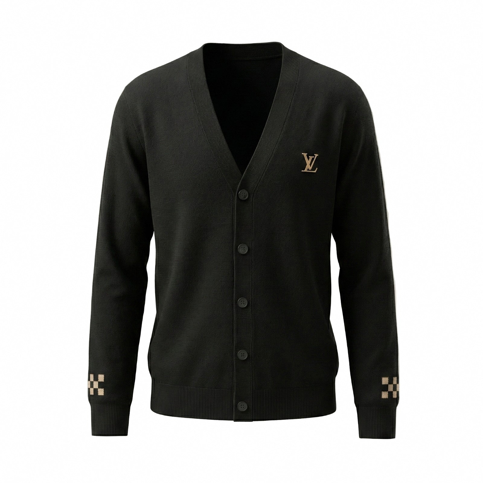 Louis Vuitton Black Monogram Accent Wool Cardigan