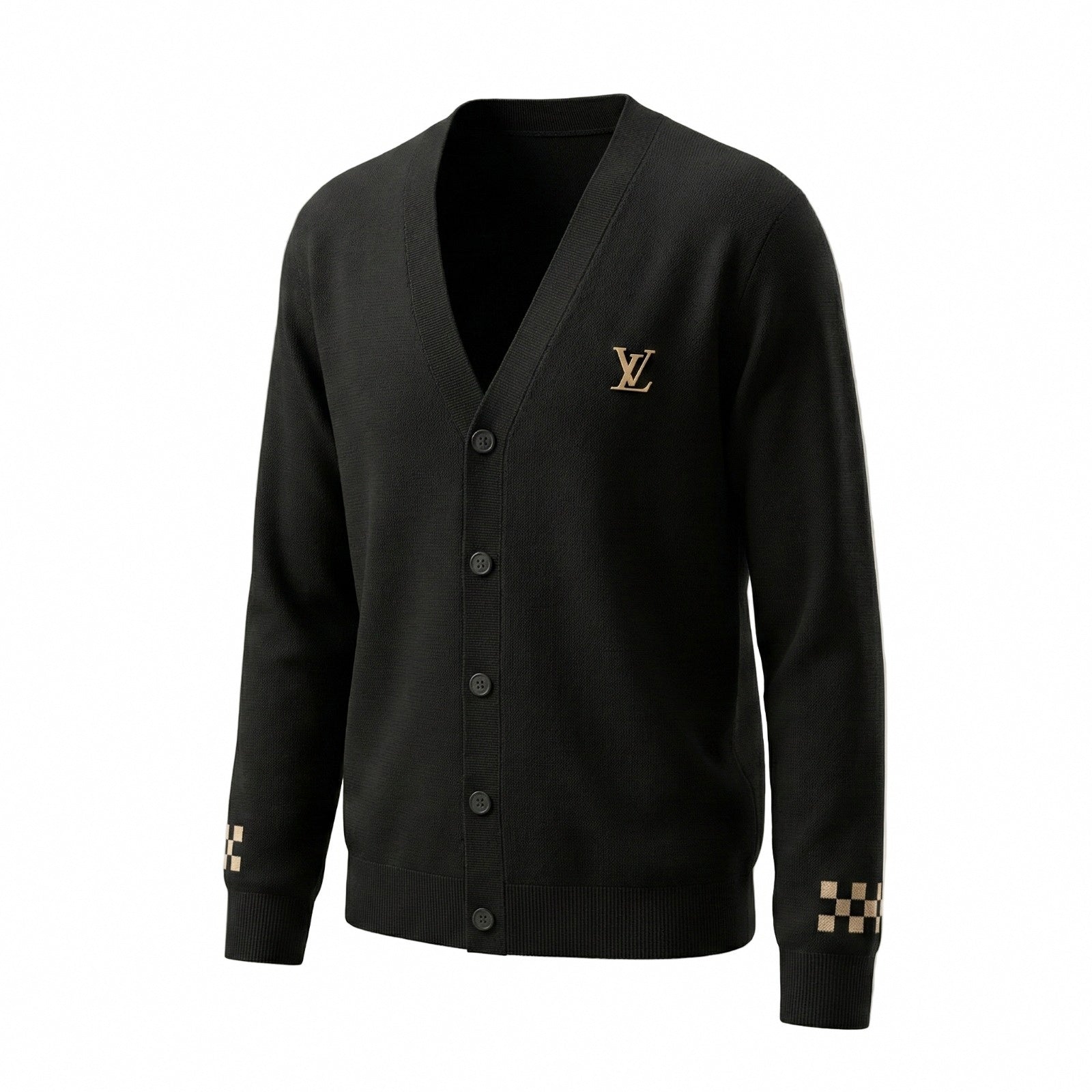 Louis Vuitton Black Monogram Accent Wool Cardigan - image 3