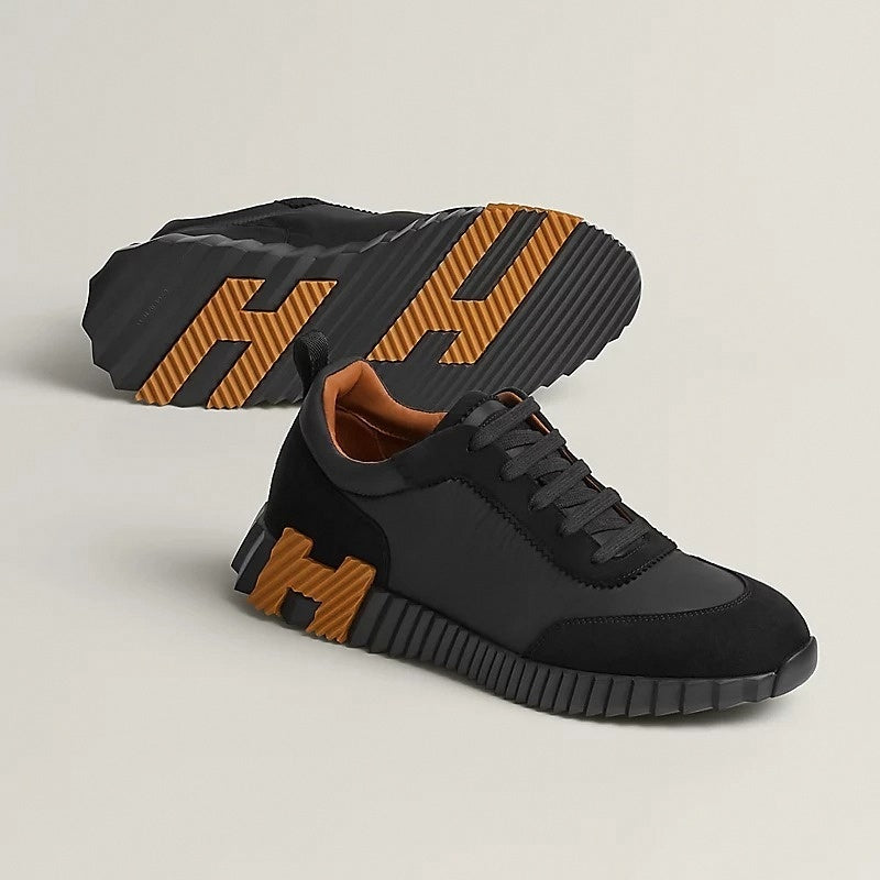 Hermes Bouncing Sneaker in Black Calfskin and Suede with Orange “H” - image 6