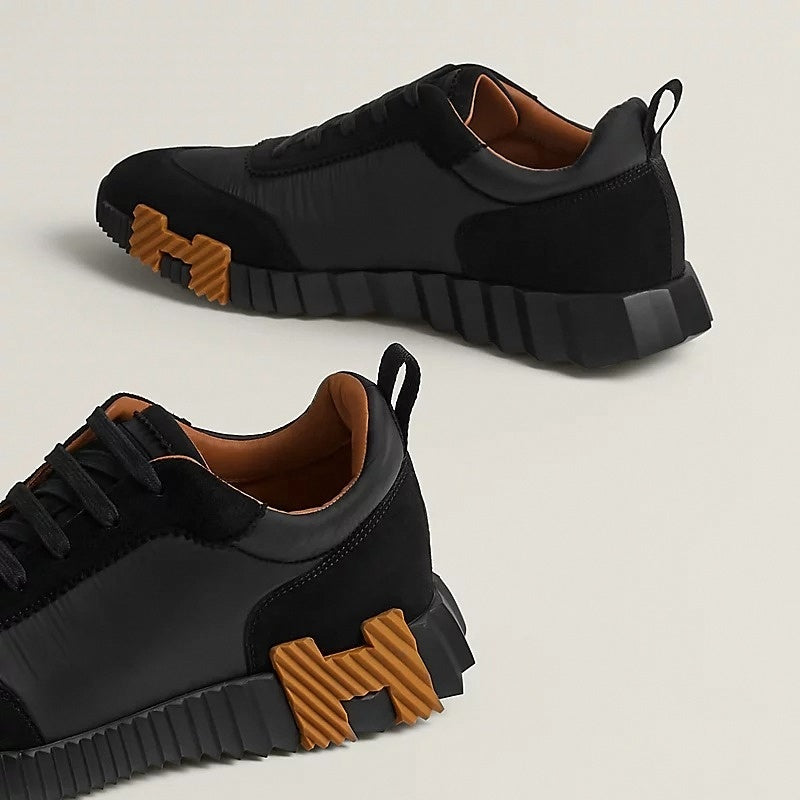 Hermes Bouncing Sneaker in Black Calfskin and Suede with Orange “H” - image 4