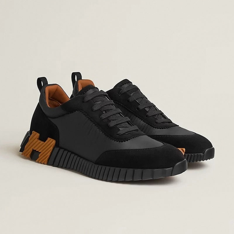 Hermes Bouncing Sneaker in Black Calfskin and Suede with Orange “H” - image 2