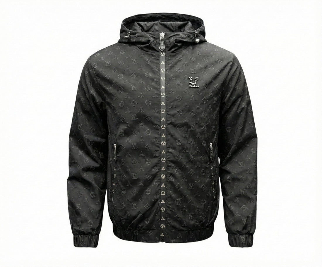 Black LV Monogram Hooded Windbreaker