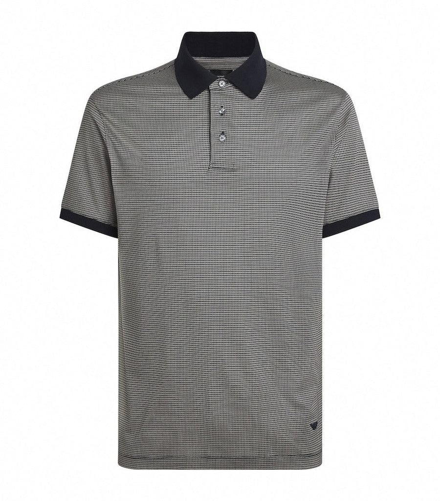 Emporio Armani Lyocell-Cotton Micro Print Polo Shirt