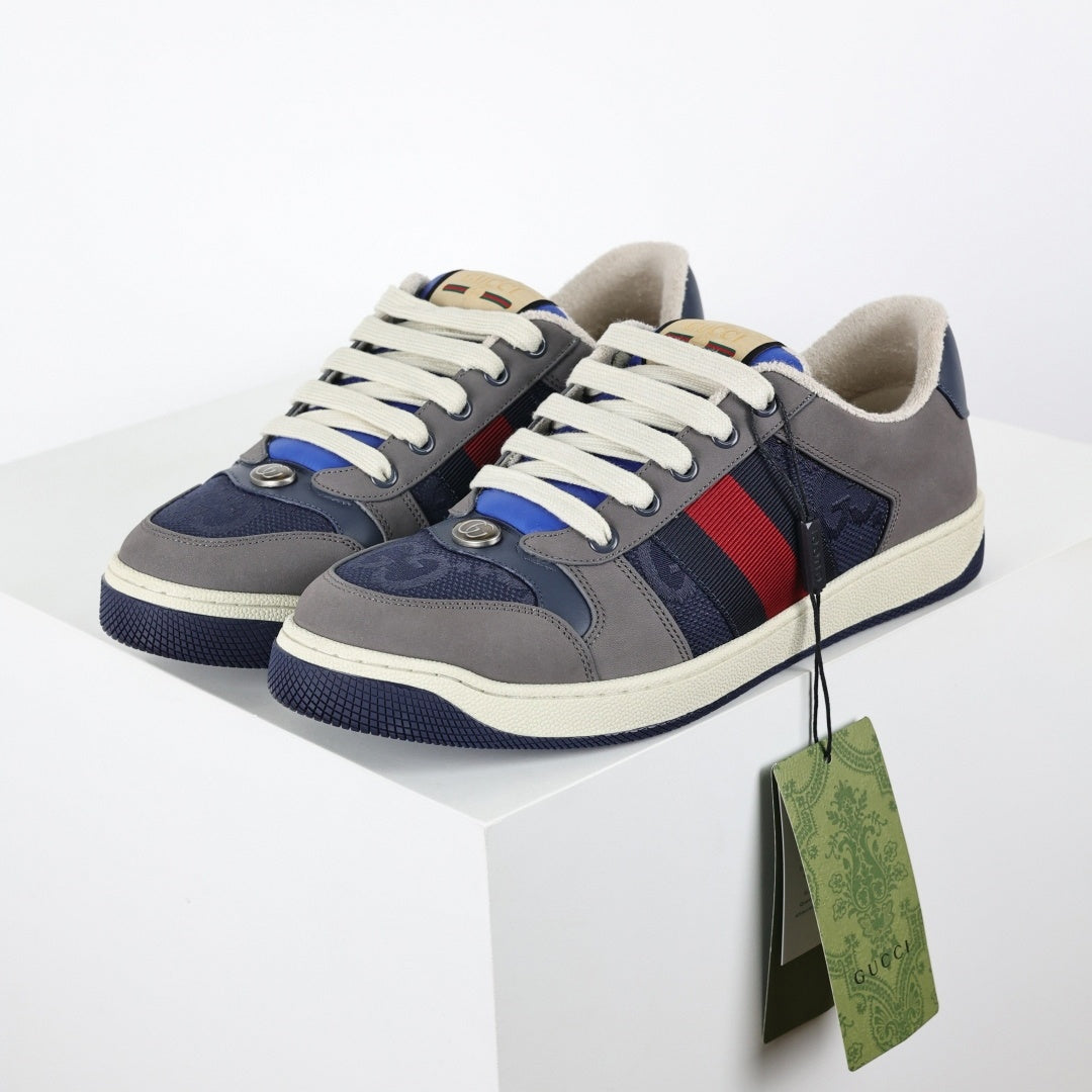 Gucci Screener Sneakers in Blue GG Canvas & Grey Suede - image 9