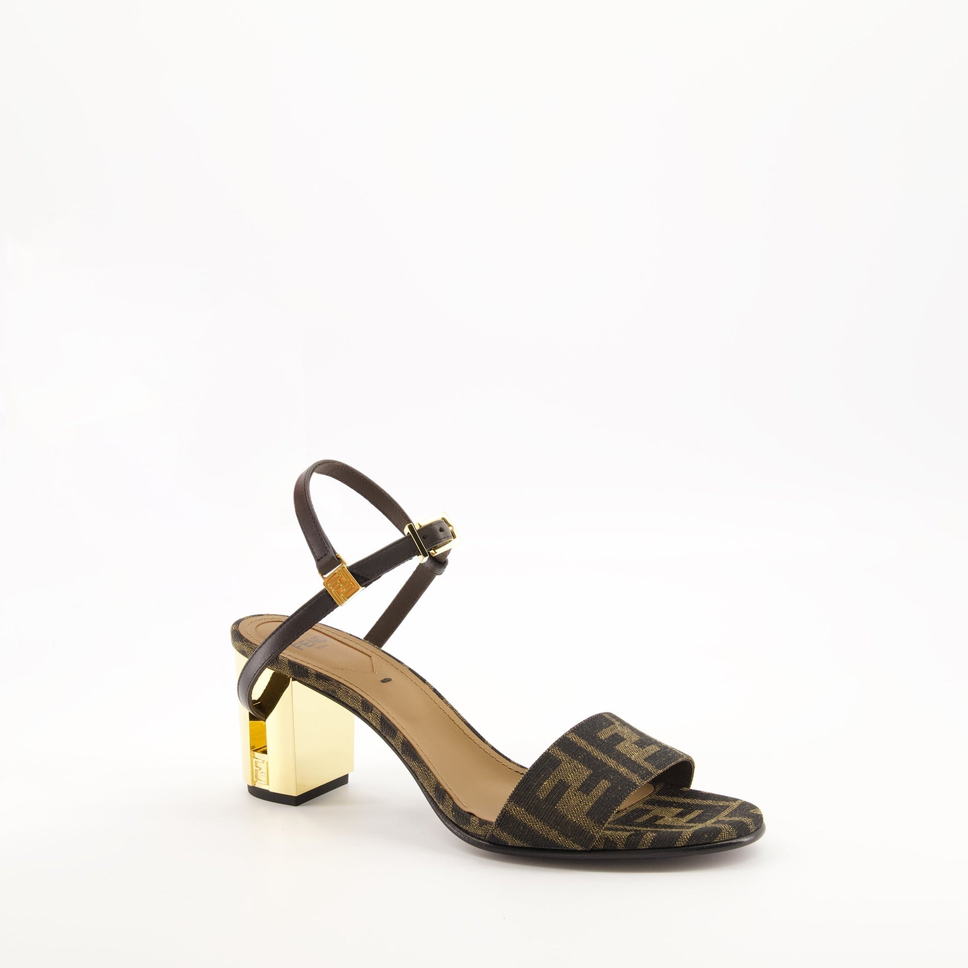 Fendi Jacquard Sandals with Metallic Heel - image 2