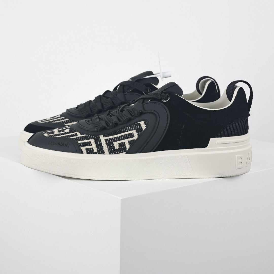 Balmain B-Court Sneakers in Black & Ivory Monogram - image 8