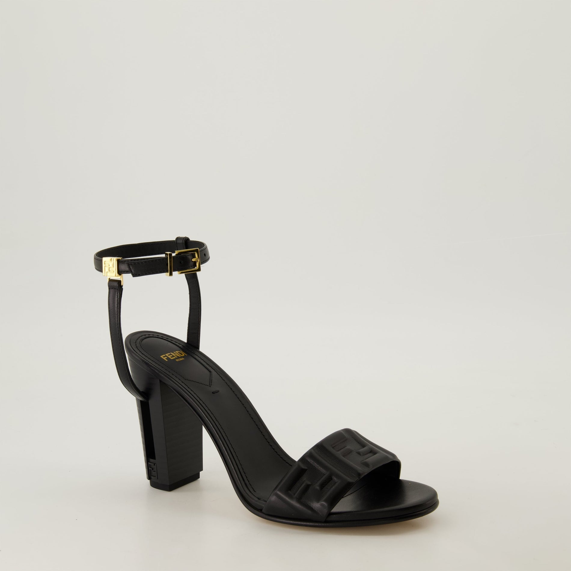 Fendi Embossed Black Leather Sandals - image 2
