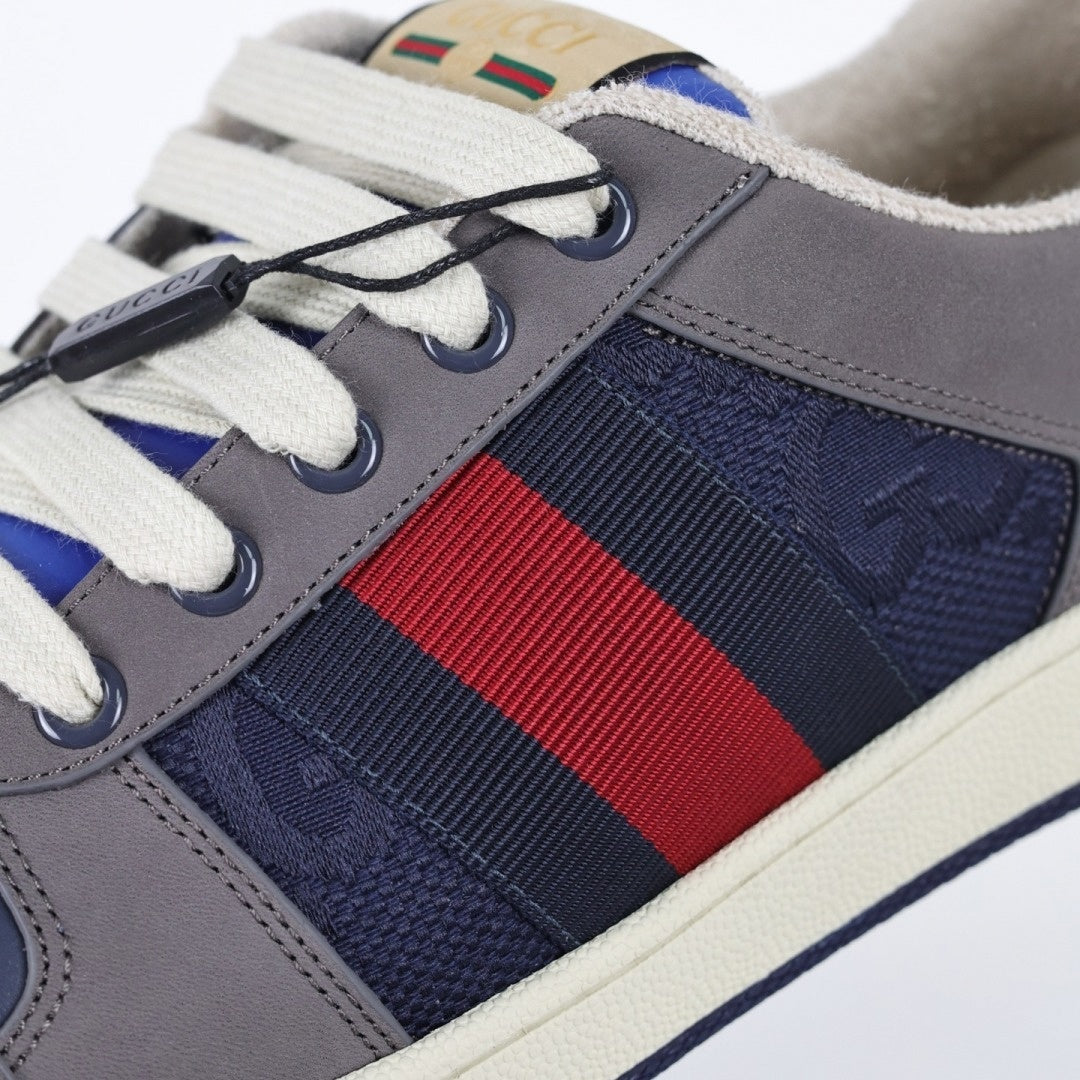 Gucci Screener Sneakers in Blue GG Canvas & Grey Suede - image 3