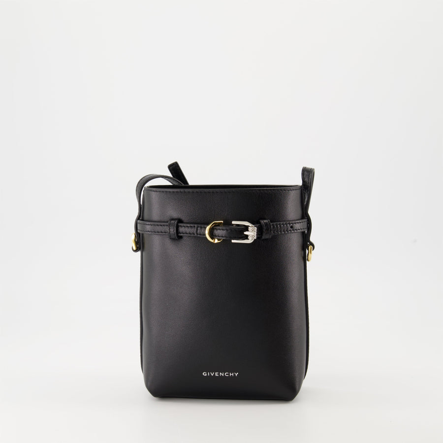 Givenchy Black Leather Mini Bucket Bag with Belt Detail