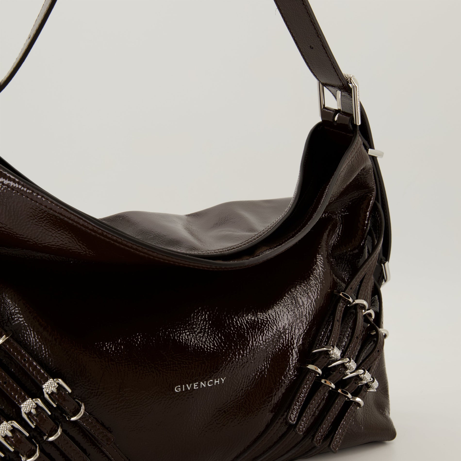 Givenchy Brown Patent Leather Slouchy Shoulder Bag with Harness Detail - image 3