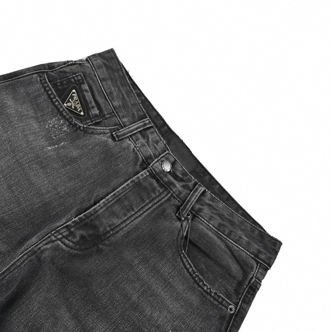 Prada Distressed Black Denim Jeans with Embroidered Back Logo - image 4