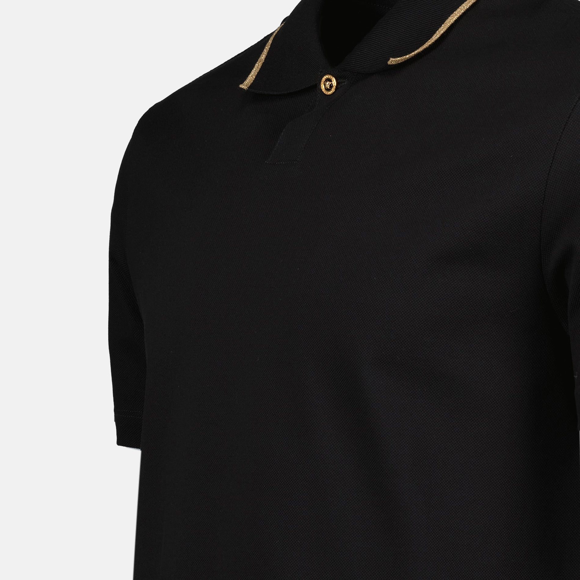 Versace Versace Black Polo Shirt with Gold Medusa Button Detail - image 5