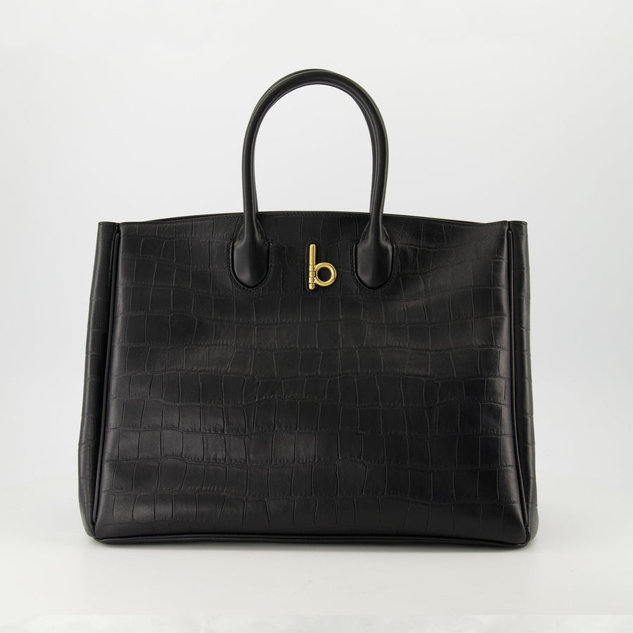 Burberry Croc-Embossed Leather Tote Bag