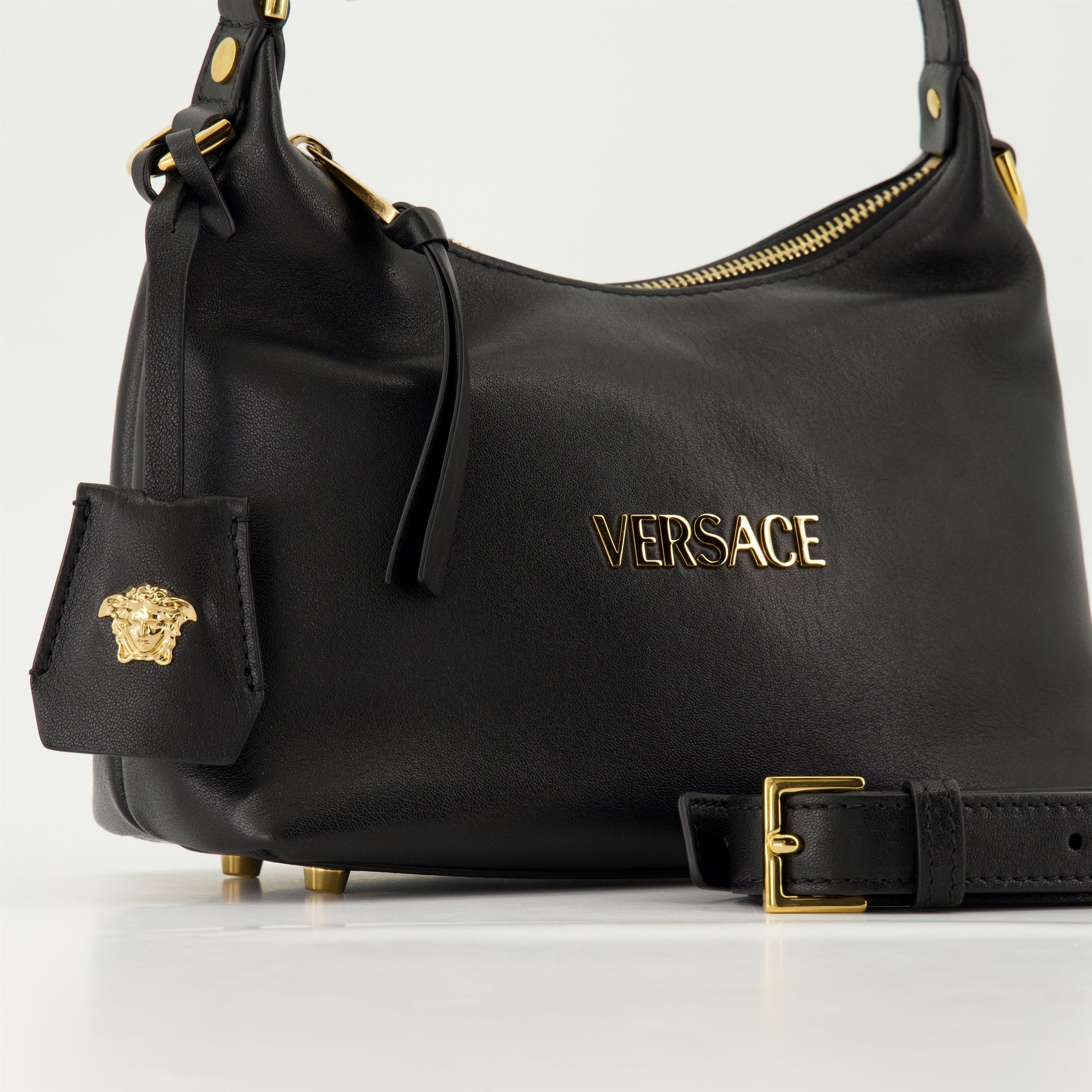 Versace Logo Leather Hobo Bag - image 3