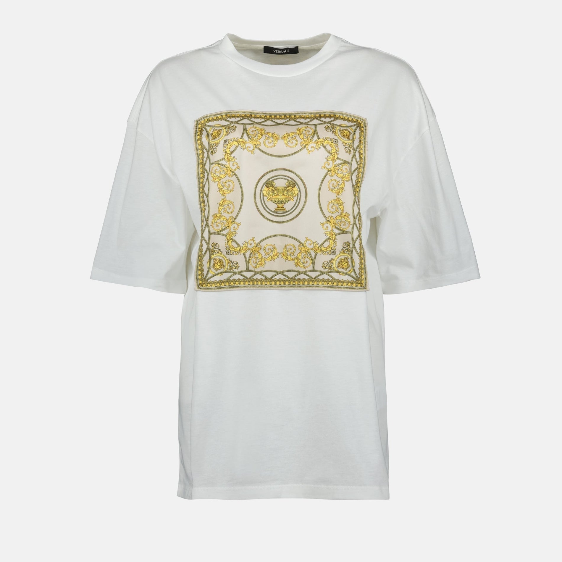 Versace Baroque Print Oversized T-Shirt – White & Gold
