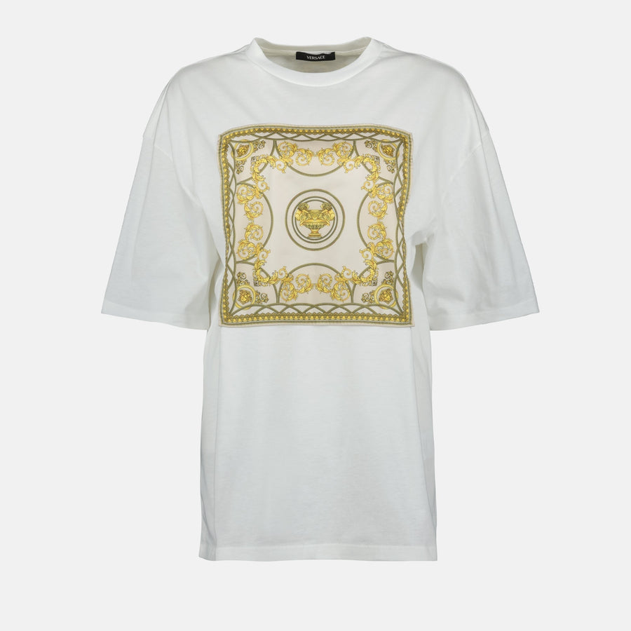 Versace Baroque Print Oversized T-Shirt – White & Gold