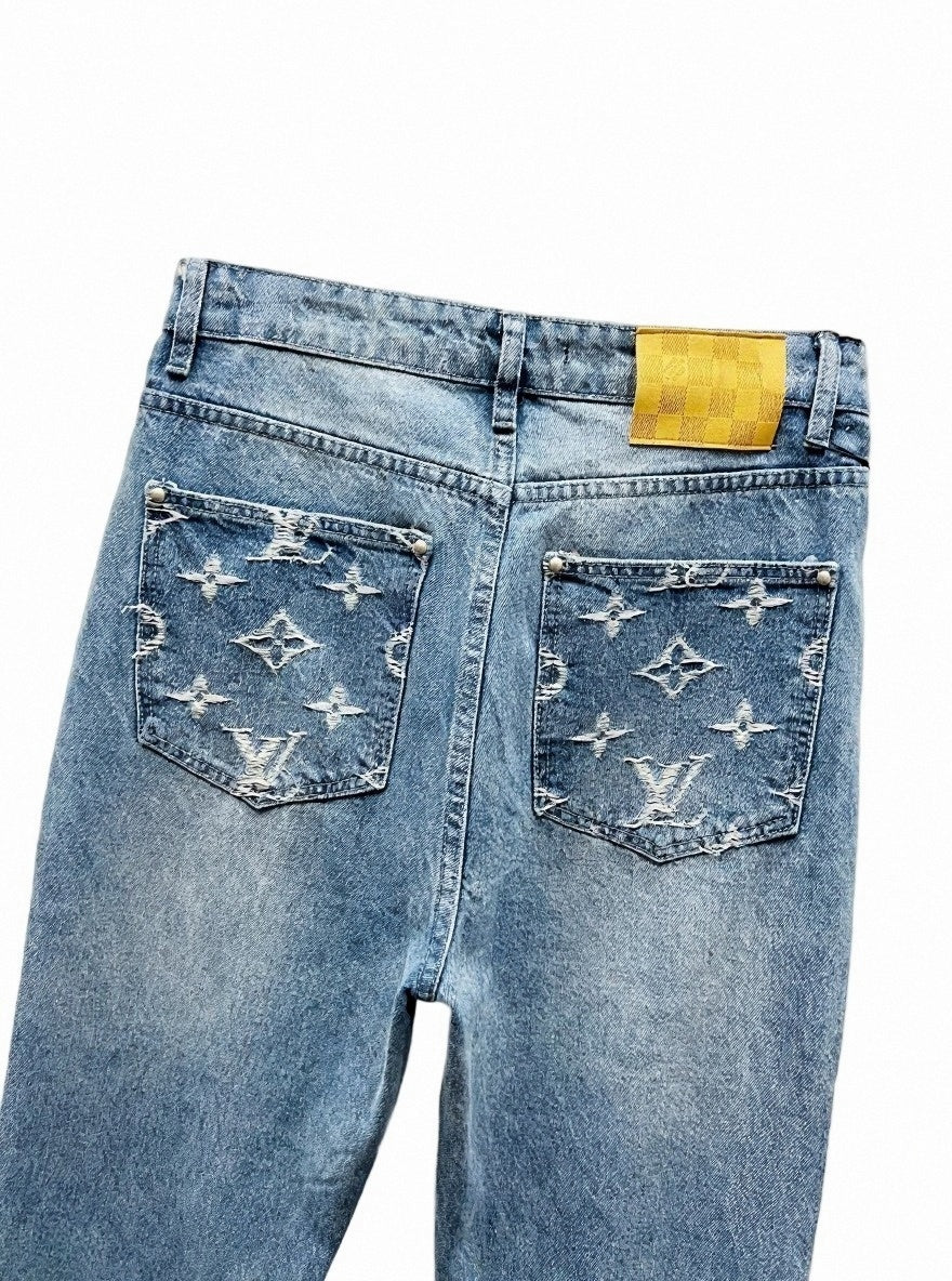 Louis Vuitton Light Blue Monogram Embroidered Denim Jeans - image 3
