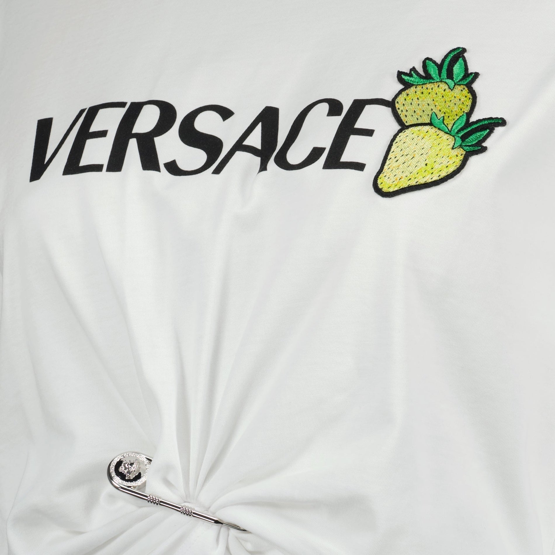 Versace Strawberry Logo Twist Crop T-Shirt – White - image 5