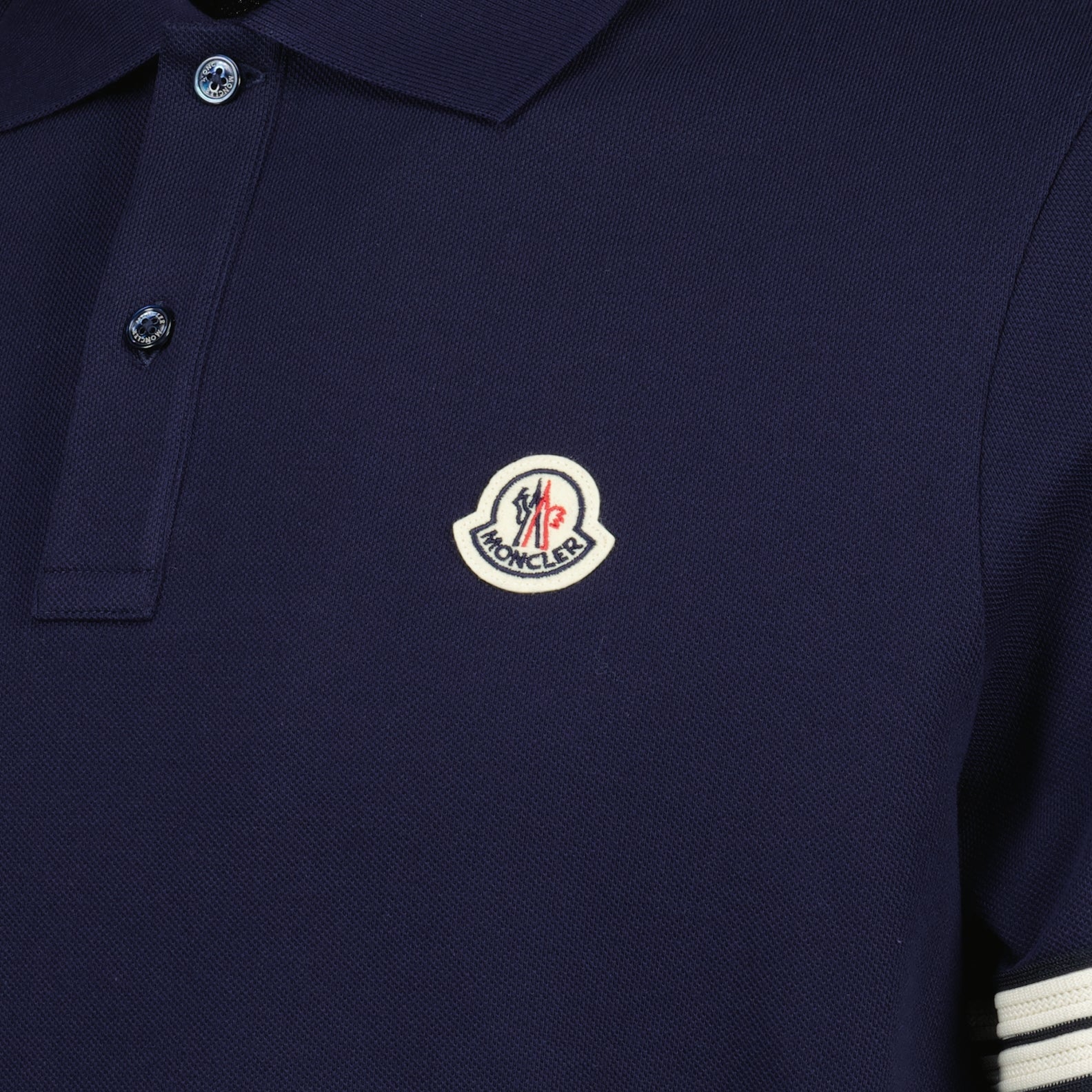 Moncler Navy Polo with Striped Sleeve Detail - image 5