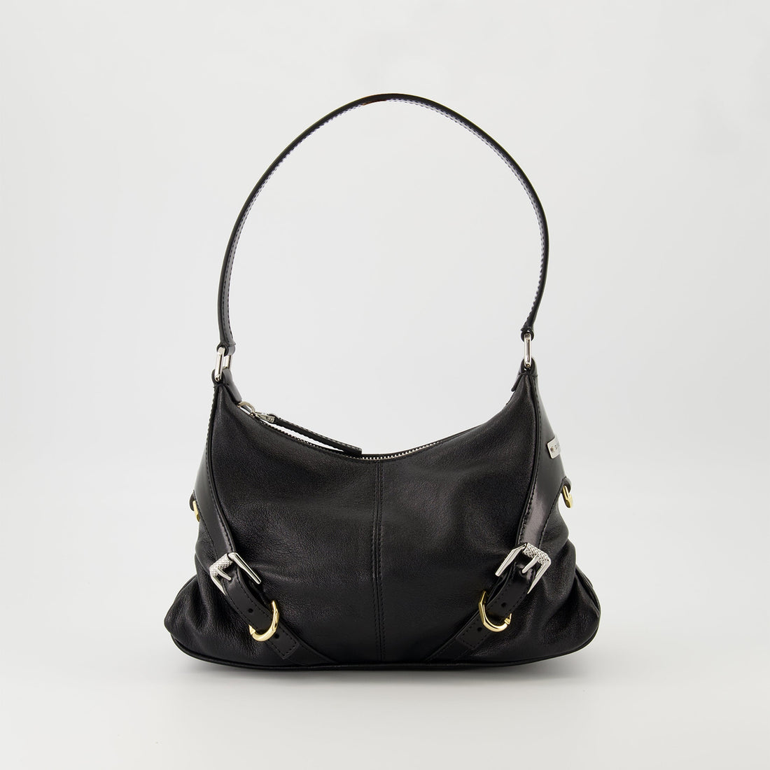 Black Leather Buckle Detail Mini Shoulder Bag